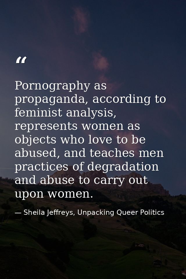 Pornography as propaganda, according to feminist analysis, represents women as objects who love to be abused, and teache — Sheila Jeffreys, Unpacking Queer Politics