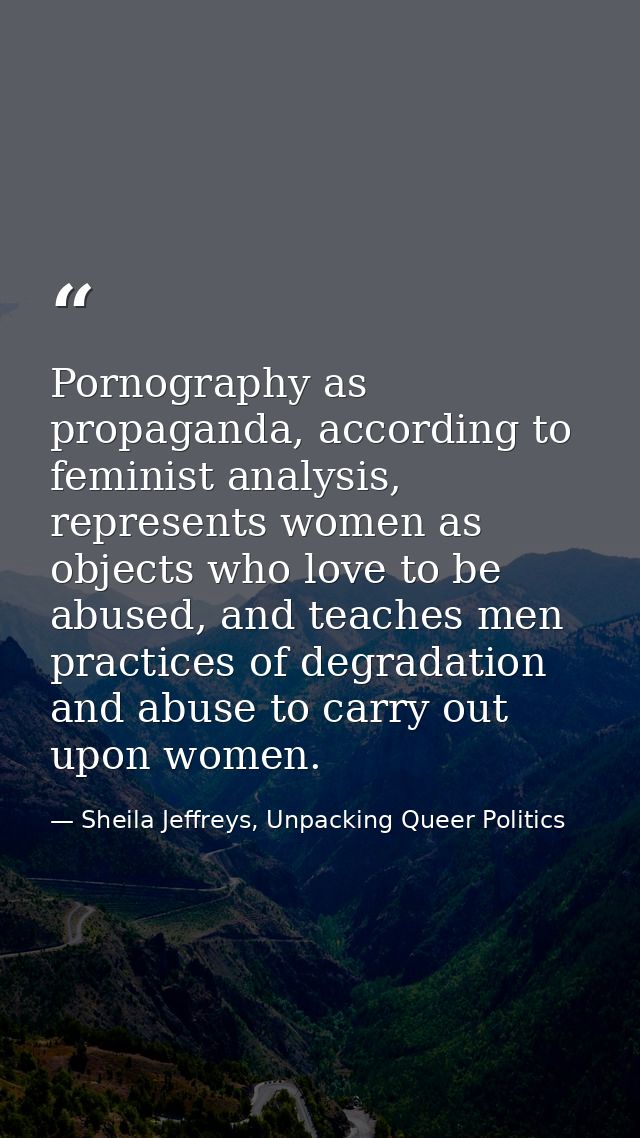 Pornography as propaganda, according to feminist analysis, represents women as objects who love to be abused, and teache — Sheila Jeffreys, Unpacking Queer Politics