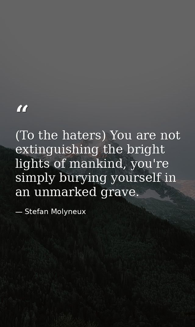 (To the haters) You are not extinguishing the bright lights of mankind, you're simply burying yourself in an unmarked gr — Stefan Molyneux