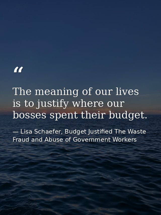 The meaning of our lives is to justify where our bosses spent their budget. — Lisa Schaefer, Budget Justified The Waste Fraud and Abuse of Government Workers