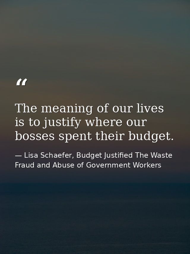 The meaning of our lives is to justify where our bosses spent their budget. — Lisa Schaefer, Budget Justified The Waste Fraud and Abuse of Government Workers