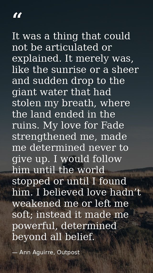 It was a thing that could not be articulated or explained. It merely was, like the sunrise or a sheer and sudden drop to — Ann Aguirre, Outpost