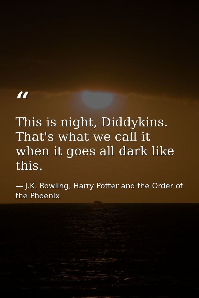 This is night, Diddykins. That's what we call it when it goes all dark like this. — J.K. Rowling, Harry Potter and the Order of the Phoenix