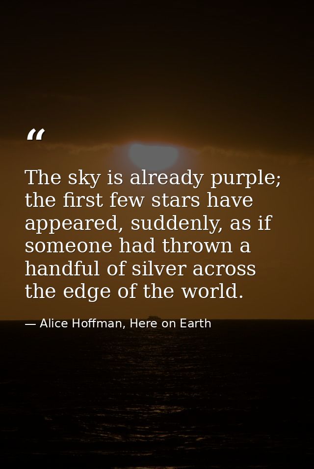 The sky is already purple; the first few stars have appeared, suddenly, as if someone had thrown a handful of silver acr — Alice Hoffman, Here on Earth