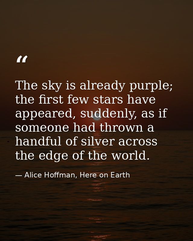 The sky is already purple; the first few stars have appeared, suddenly, as if someone had thrown a handful of silver acr — Alice Hoffman, Here on Earth