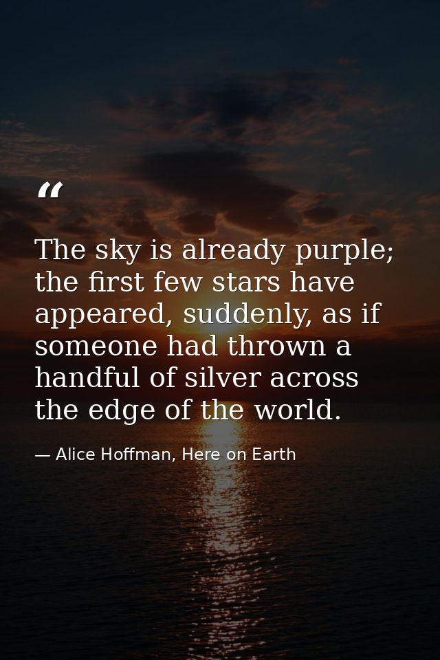 The sky is already purple; the first few stars have appeared, suddenly, as if someone had thrown a handful of silver acr — Alice Hoffman, Here on Earth