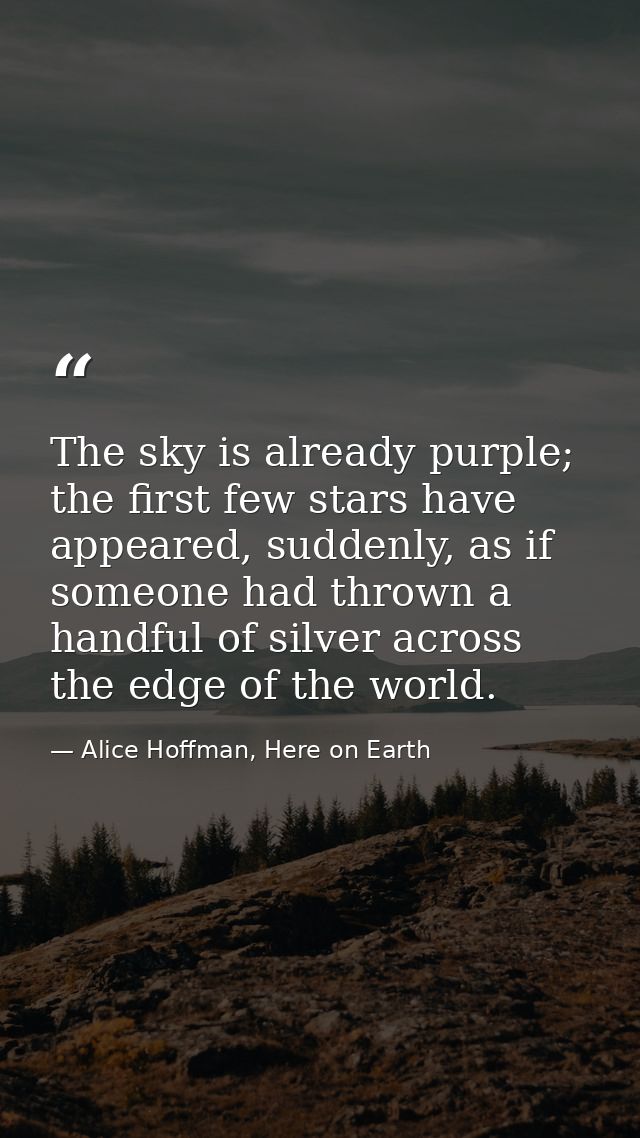 The sky is already purple; the first few stars have appeared, suddenly, as if someone had thrown a handful of silver acr — Alice Hoffman, Here on Earth
