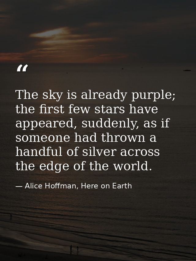 The sky is already purple; the first few stars have appeared, suddenly, as if someone had thrown a handful of silver acr — Alice Hoffman, Here on Earth