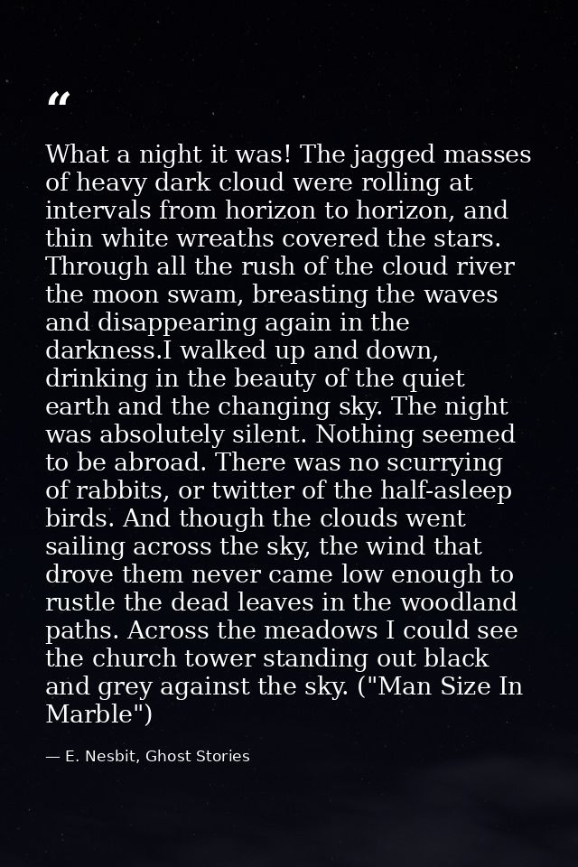 What a night it was! The jagged masses of heavy dark cloud were rolling at intervals from horizon to horizon, and thin w — E. Nesbit, Ghost Stories