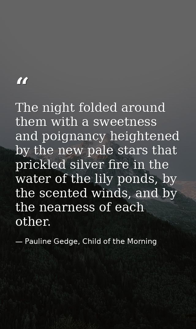 The night folded around them with a sweetness and poignancy heightened by the new pale stars that prickled silver fire i — Pauline Gedge, Child of the Morning