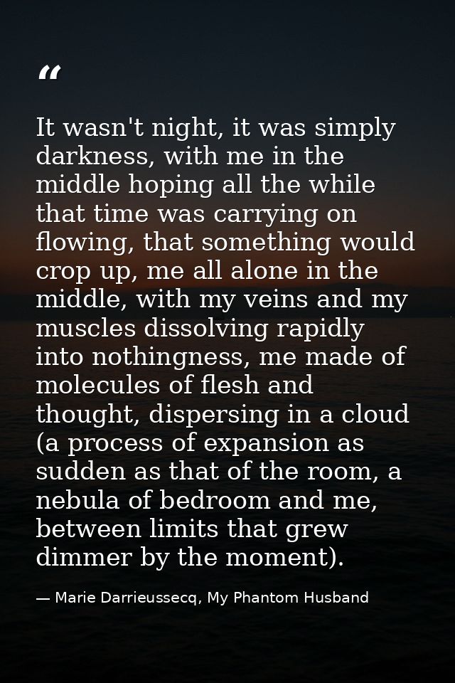 It wasn't night, it was simply darkness, with me in the middle hoping all the while that time was carrying on flowing, t — Marie Darrieussecq, My Phantom Husband