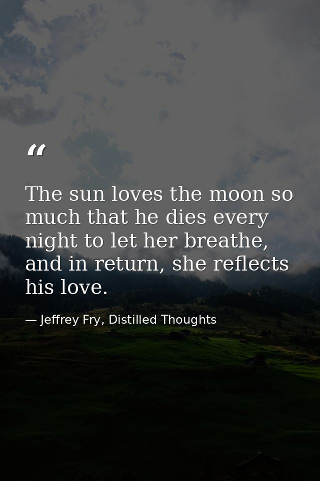 The sun loves the moon so much that he dies every night to let her breathe, and in return, she reflects his love. — Jeffrey Fry, Distilled Thoughts