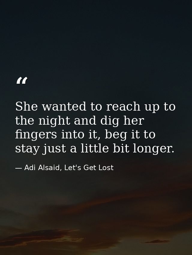 She wanted to reach up to the night and dig her fingers into it, beg it to stay just a little bit longer. — Adi Alsaid, Let's Get Lost