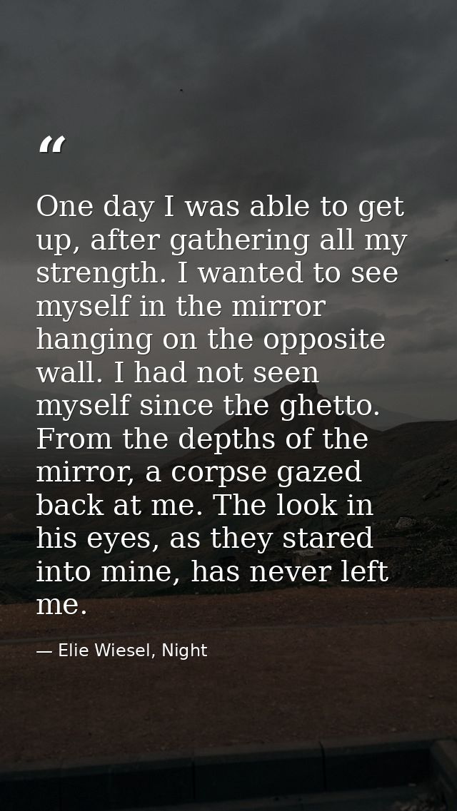 One day I was able to get up, after gathering all my strength. I wanted to see myself in the mirror hanging on the oppos — Elie Wiesel, Night