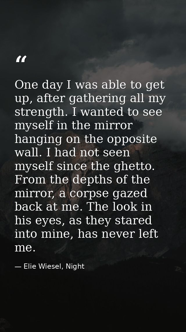 One day I was able to get up, after gathering all my strength. I wanted to see myself in the mirror hanging on the oppos — Elie Wiesel, Night