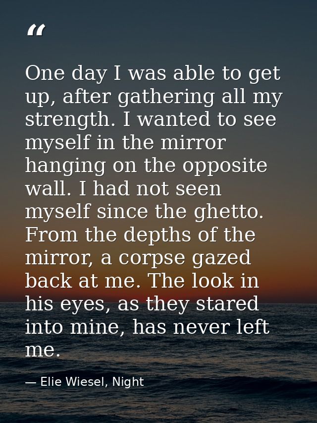 One day I was able to get up, after gathering all my strength. I wanted to see myself in the mirror hanging on the oppos — Elie Wiesel, Night