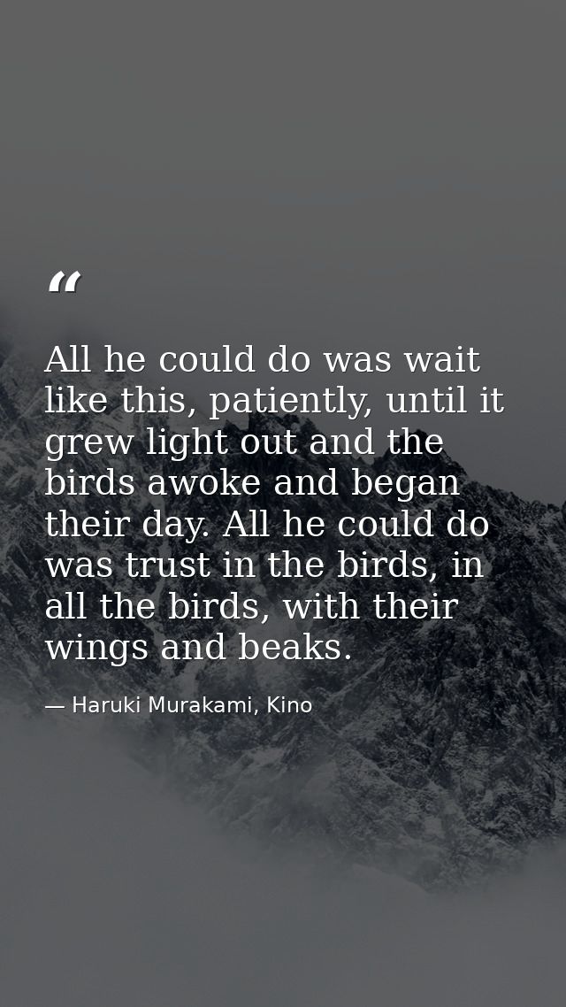 All he could do was wait like this, patiently, until it grew light out and the birds awoke and began their day. All he c — Haruki Murakami, Kino