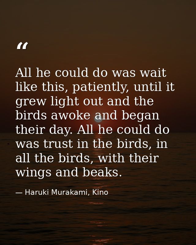 All he could do was wait like this, patiently, until it grew light out and the birds awoke and began their day. All he c — Haruki Murakami, Kino