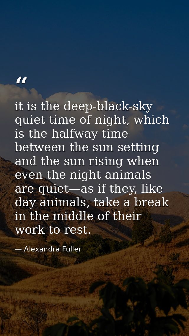 it is the deep-black-sky quiet time of night, which is the halfway time between the sun setting and the sun rising when  — Alexandra Fuller