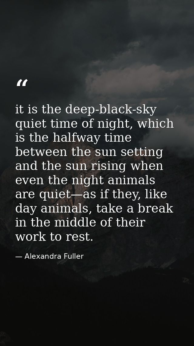 it is the deep-black-sky quiet time of night, which is the halfway time between the sun setting and the sun rising when  — Alexandra Fuller