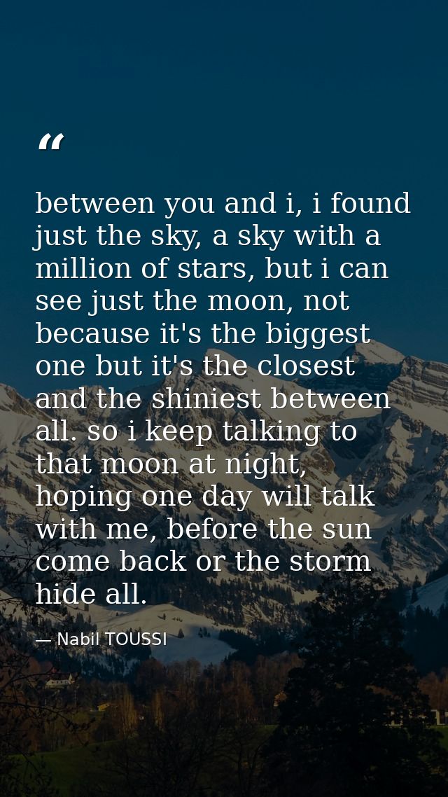 between you and i, i found just the sky, a sky with a million of stars, but i can see just the moon, not because it's th — Nabil TOUSSI