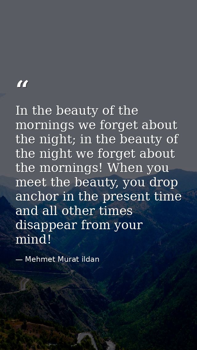 In the beauty of the mornings we forget about the night; in the beauty of the night we forget about the mornings! When y — Mehmet Murat ildan