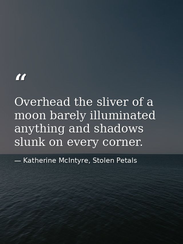 Overhead the sliver of a moon barely illuminated anything and shadows slunk on every corner. — Katherine McIntyre, Stolen Petals