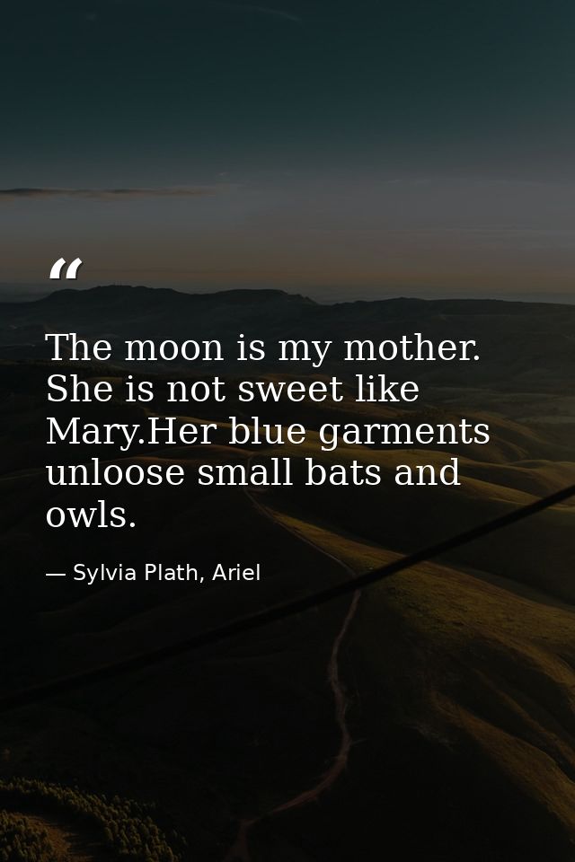 The moon is my mother. She is not sweet like Mary.Her blue garments unloose small bats and owls. — Sylvia Plath, Ariel