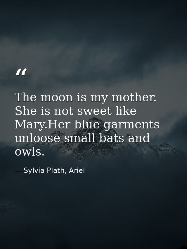 The moon is my mother. She is not sweet like Mary.Her blue garments unloose small bats and owls. — Sylvia Plath, Ariel
