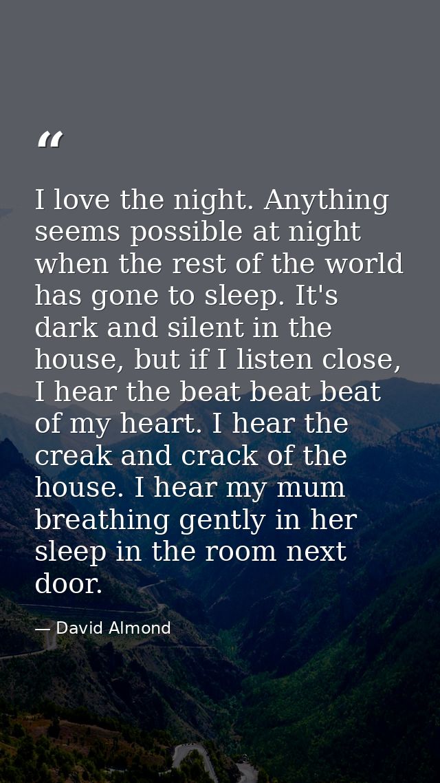 I love the night. Anything seems possible at night when the rest of the world has gone to sleep. It's dark and silent in — David Almond