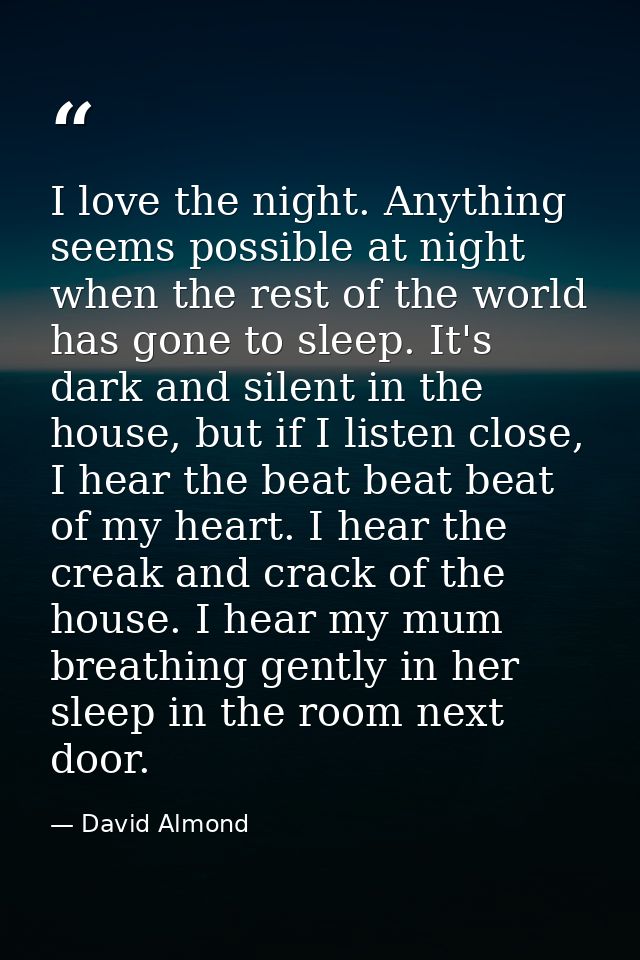 I love the night. Anything seems possible at night when the rest of the world has gone to sleep. It's dark and silent in — David Almond
