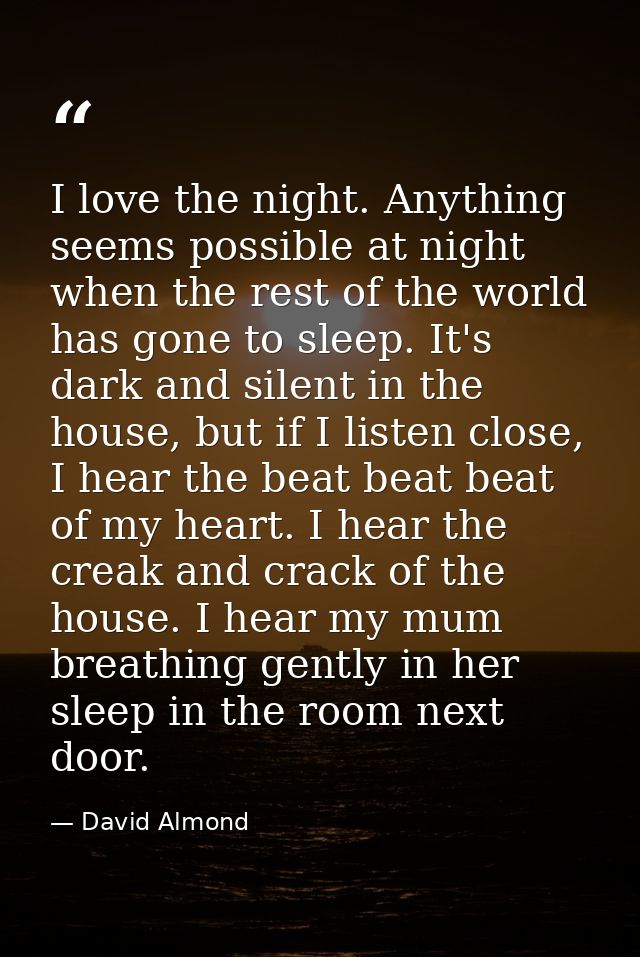 I love the night. Anything seems possible at night when the rest of the world has gone to sleep. It's dark and silent in — David Almond