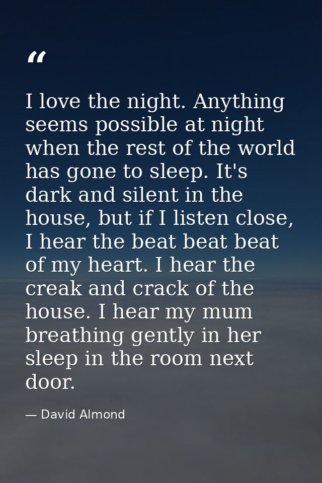 I love the night. Anything seems possible at night when the rest of the world has gone to sleep. It's dark and silent in — David Almond