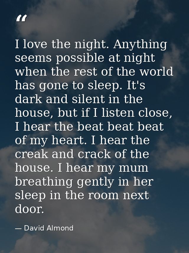 I love the night. Anything seems possible at night when the rest of the world has gone to sleep. It's dark and silent in — David Almond