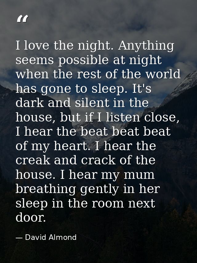I love the night. Anything seems possible at night when the rest of the world has gone to sleep. It's dark and silent in — David Almond