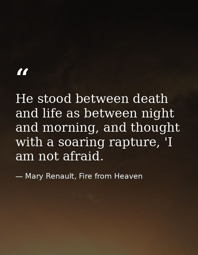 He stood between death and life as between night and morning, and thought with a soaring rapture, 'I am not afraid. — Mary Renault, Fire from Heaven