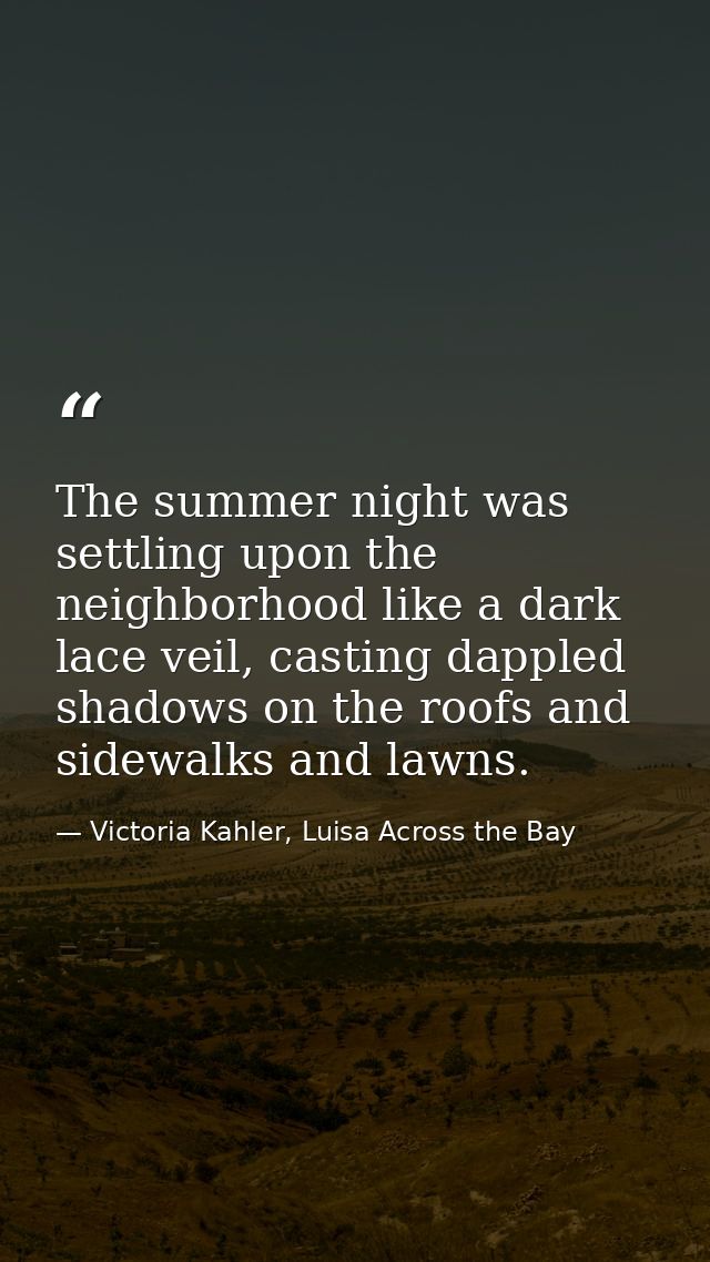 The summer night was settling upon the neighborhood like a dark lace veil, casting dappled shadows on the roofs and side — Victoria Kahler, Luisa Across the Bay