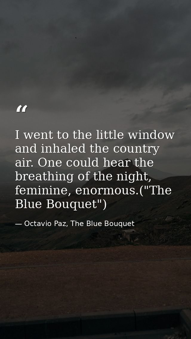 I went to the little window and inhaled the country air. One could hear the breathing of the night, feminine, enormous.( — Octavio Paz, The Blue Bouquet