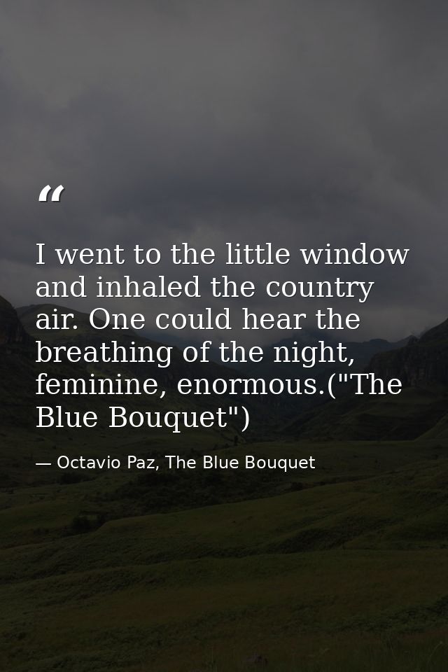 I went to the little window and inhaled the country air. One could hear the breathing of the night, feminine, enormous.( — Octavio Paz, The Blue Bouquet