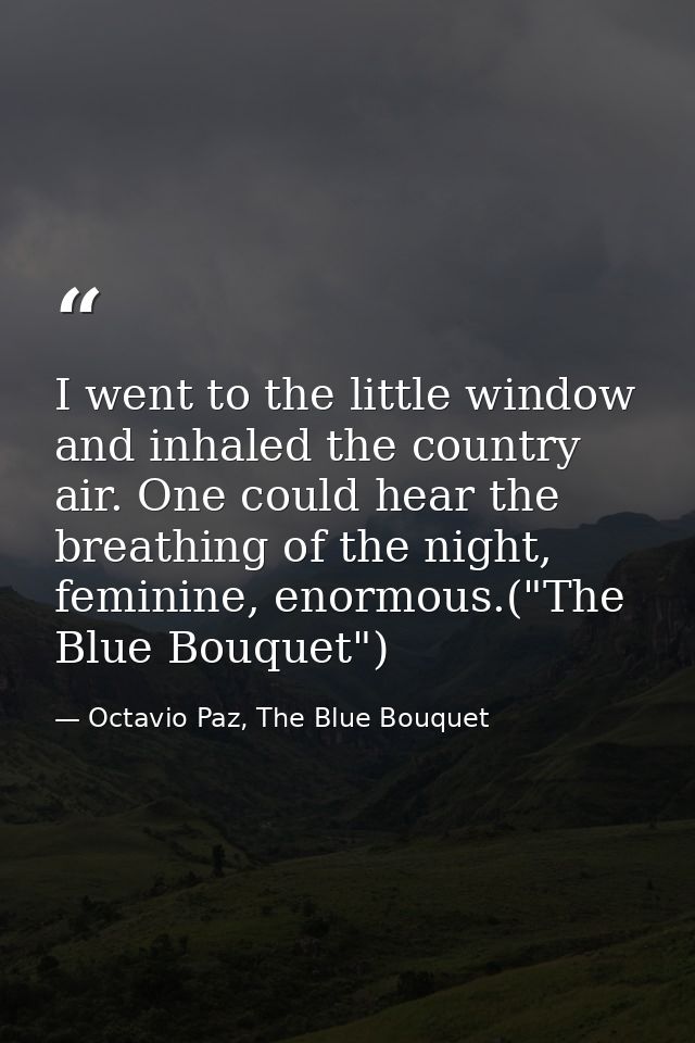I went to the little window and inhaled the country air. One could hear the breathing of the night, feminine, enormous.( — Octavio Paz, The Blue Bouquet