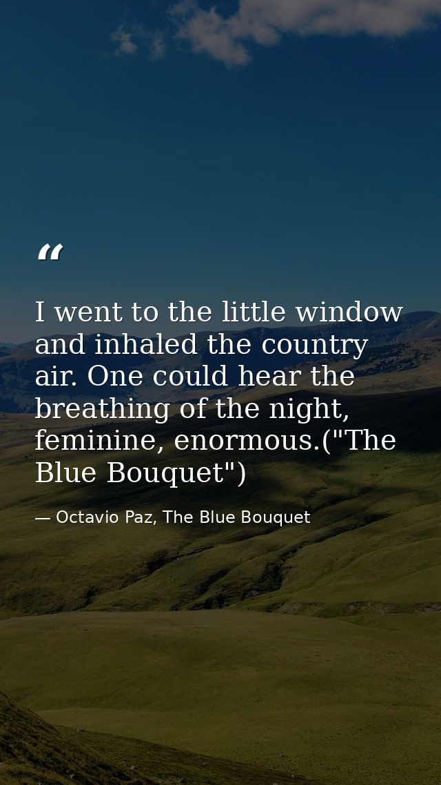 I went to the little window and inhaled the country air. One could hear the breathing of the night, feminine, enormous.( — Octavio Paz, The Blue Bouquet