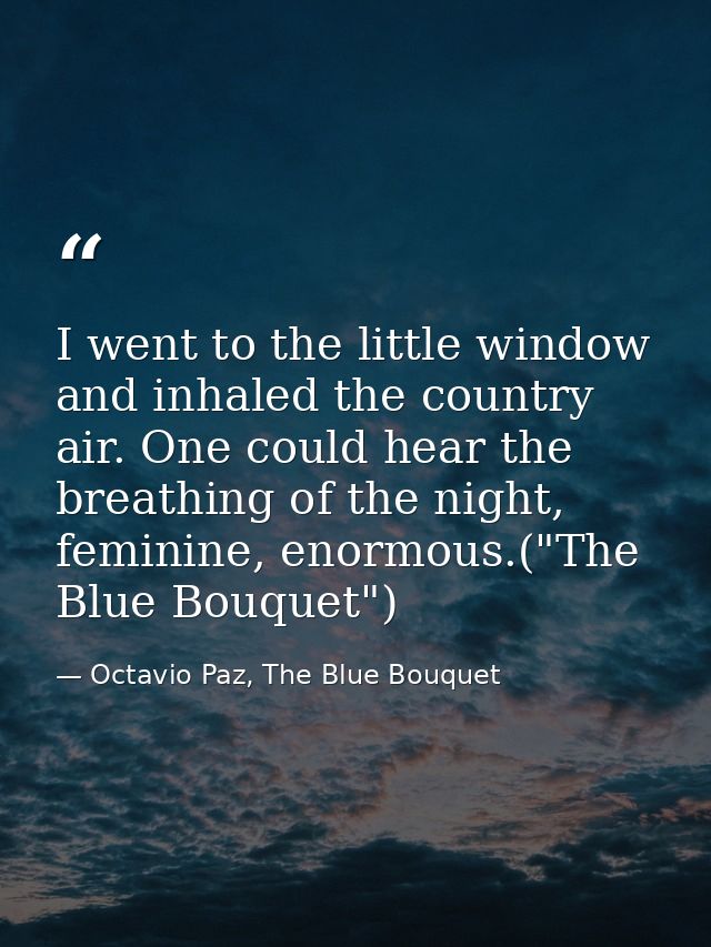 I went to the little window and inhaled the country air. One could hear the breathing of the night, feminine, enormous.( — Octavio Paz, The Blue Bouquet