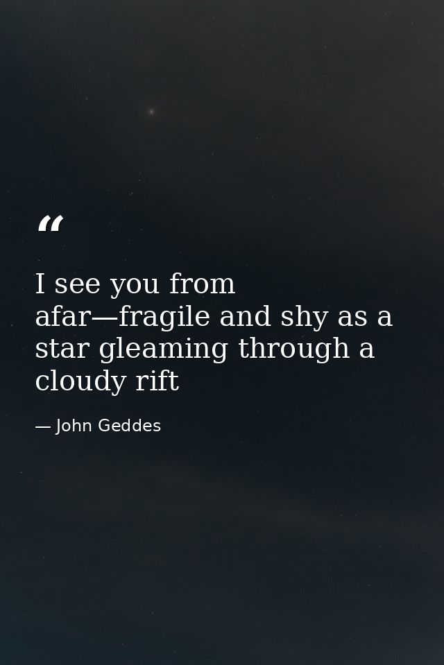 I see you from afar—fragile and shy as a star gleaming through a cloudy rift — John Geddes