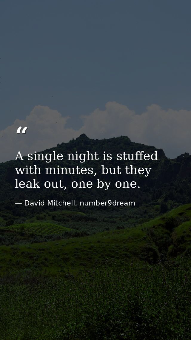 A single night is stuffed with minutes, but they leak out, one by one. — David Mitchell, number9dream