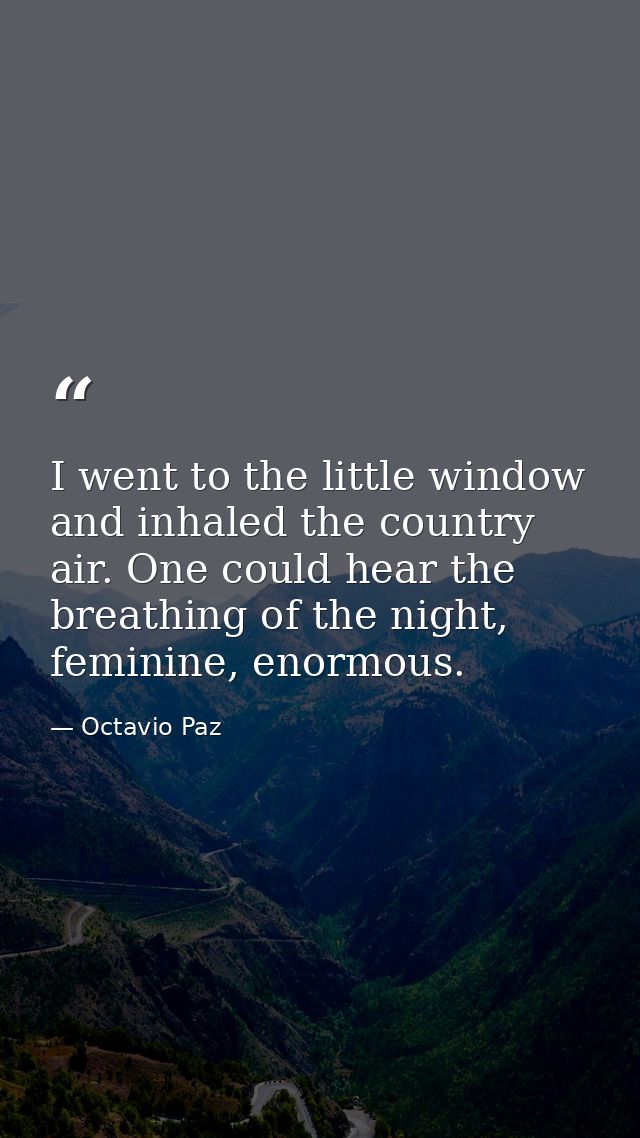 I went to the little window and inhaled the country air. One could hear the breathing of the night, feminine, enormous. — Octavio Paz
