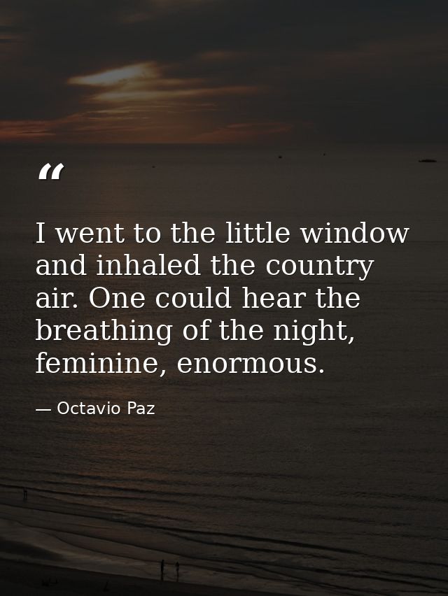 I went to the little window and inhaled the country air. One could hear the breathing of the night, feminine, enormous. — Octavio Paz