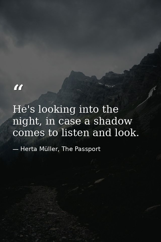 He's looking into the night, in case a shadow comes to listen and look. — Herta Müller, The Passport