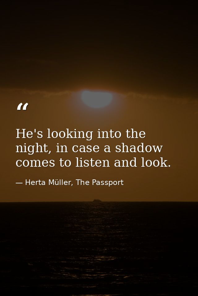 He's looking into the night, in case a shadow comes to listen and look. — Herta Müller, The Passport