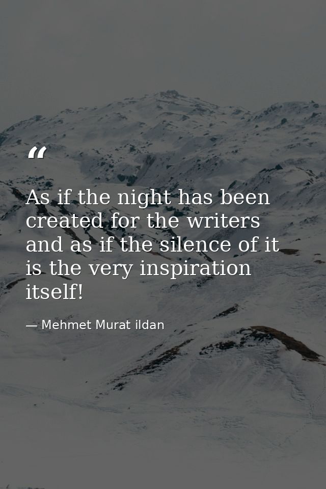 As if the night has been created for the writers and as if the silence of it is the very inspiration itself! — Mehmet Murat ildan