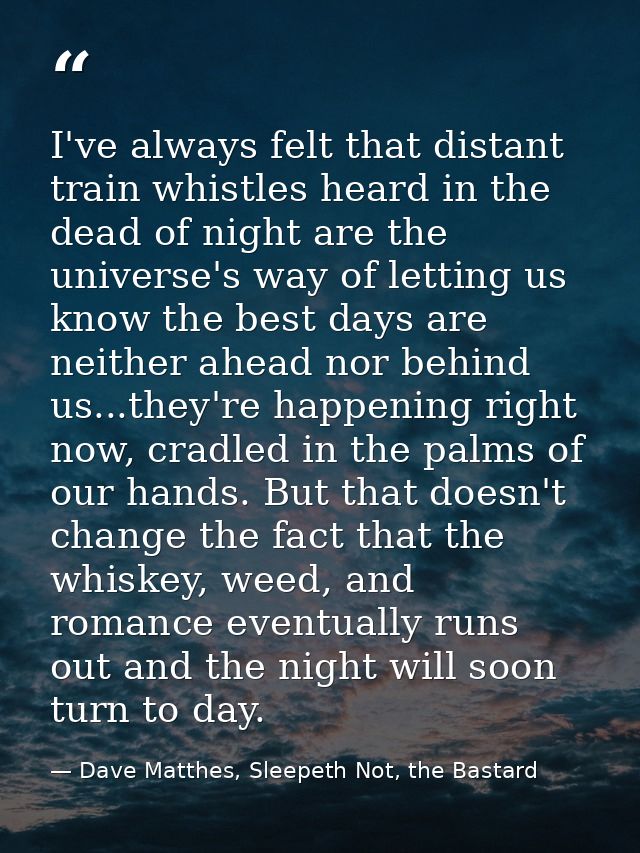 I've always felt that distant train whistles heard in the dead of night are the universe's way of letting us know the be — Dave Matthes, Sleepeth Not, the Bastard